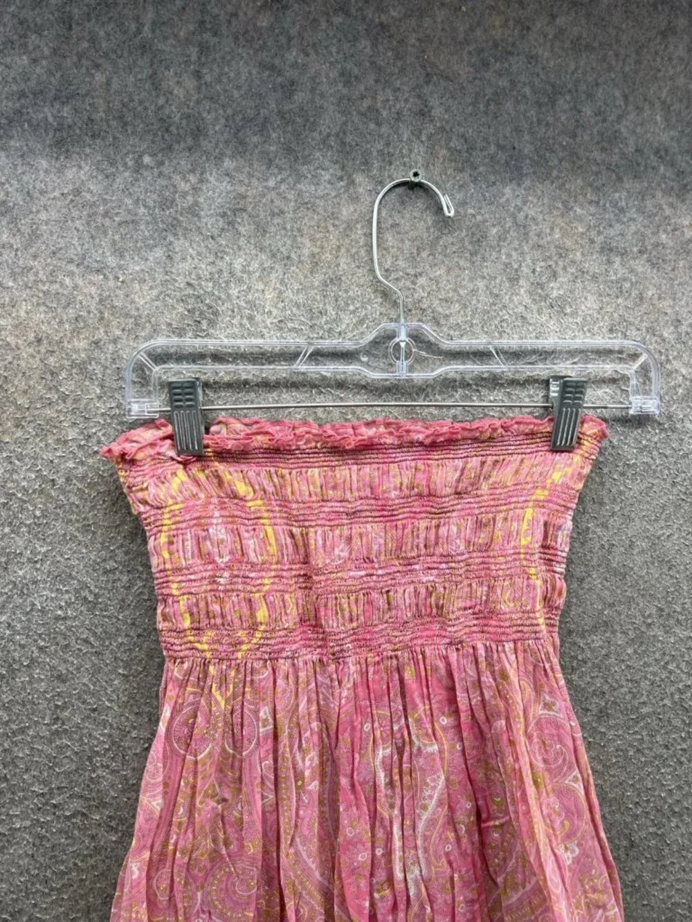 Tommy Bahama Paisley Dress Womens XS Pink Off Shoulder Smocked Ruffle Boho